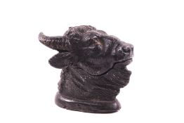 A 19th century spelter vesta case, modelled as a buffalo's head,