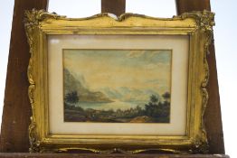 19th century, English School, Mountains and Lake scene, watercolour,