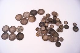 Assorted pre-1920 silver coinage, including half crowns, florins, shillings,