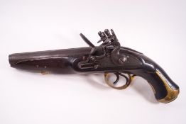 An 18th century double barrel flintlock pistol