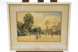 F D How, The Street scene, watercolour, signed and dated 1928 lower right, 31cm x 44.