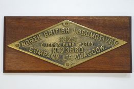A replica North British Locomotive COY Ltd Glasgow Queen's Park Works brass plaque 1929
