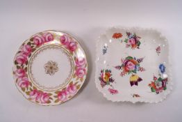 An early 19th century plate, probably Minton, painted with roses,