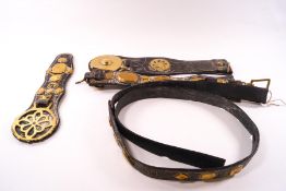 Various horse brasses on leather mounts