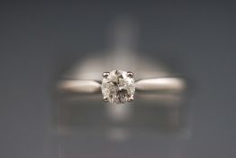 A white metal single stone diamond ring. Stated total weight of 0.35ct.