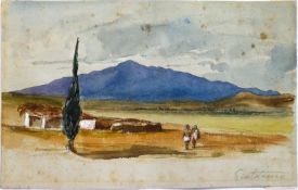 19th century, 'Greek Landscape', pencil and watercolour, Inscribed indistinctly in pencil, 14.