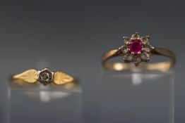 A hallmarked 18ct gold single stone diamond ring together with a hallmarked 9ct gold red and white