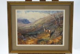 Archibald Thorburn, Stag in a landscape, limited edition print, numbered 378/500, 38cm x 50.