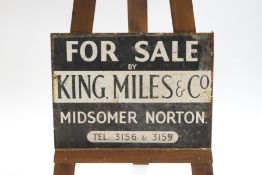 An enamel 'For Sale' sign, King, Miles & Co, Midsomer Norton, 38.