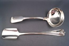 A silver stilton scoop, Sheffield 1925, and a silver fiddle pattern sauce ladle, Exeter 1839, 4.