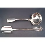 A silver stilton scoop, Sheffield 1925, and a silver fiddle pattern sauce ladle, Exeter 1839, 4.