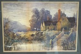 19th century, English School, country house and gardens, watercolour,