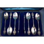 A set of six Victorian silver teaspoons and sugar nips, London 1892,