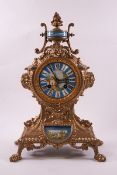 A French gilt metal eight day mantel clock striking on a bell,
