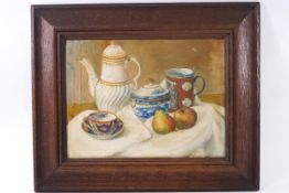 Joyce Spencer, Still Life with a coffee pot, oil on canvas, 24.