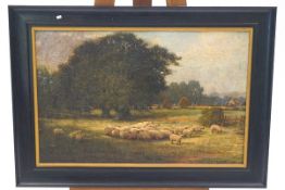 G F Harris, Sheep grazing, oil on canvas, signed lower right,