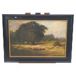 G F Harris, Sheep grazing, oil on canvas, signed lower right,