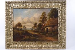 J W Jackson, Country cottage with ducks to the foreground, oil on board,