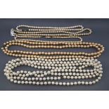 Five various imitation-pearl necklaces