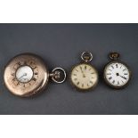 A selection of three pocket watches to include a hallmarked sterling silver full hunter signed J W