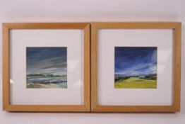 S H, Landscapes, gouache, a pair, signed with initials lower right, 11.