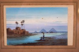 20th century, Figures on the banks of the Nile, watercolour, monogrammed A R C (?),