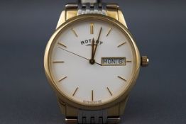 A Gentleman's Rotary two tone stainless steel wristwatch, round white baton dial with date feature,