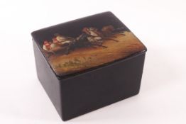 A Russian lacquered box, the lid decorated with a troika scene, 6.