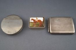 A silver part engine turned match book case, Birmingham 1927; a modern silver pill box,