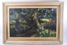 John Neale (20th century), A Shaded Pool, oil on board, signed lower right, 36.5cm x 59.