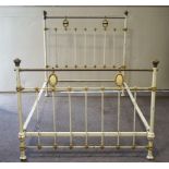 A Victorian painted cream and gilt iron single bed, the headboard 127cm wide,