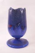 A Monart style studio glass vase, converted to a table lamb, the tulip shaped bowl on a flamed foot,