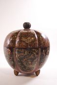 A Chinese cloisonne melon shaped jar and cover, decorated with butterflies and dragons,