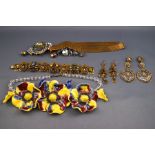 A small quantity of costume and other jewellery to include a gilt gemset panel bracelet with