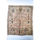 A 19th Century sample by Sarah Ann Russell, aged 10 embroidered with trees,