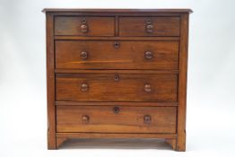 A Victorian mahogany chest of two short and three long drawers,