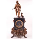 A French black marble and bronzed mantel clock with eight day movement,