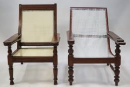 Two Indian hardwood planter chairs with later caning,