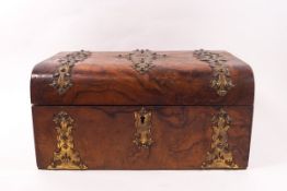 A Victorian brass bound walnut work box with later interior tray, 30.