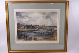 Michael Brockway (b 1919), Estuary view, pen and watercolour, signed lower right, 26cm x 35.