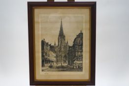 A pair of 19th century engravings of Reims cathedral and Eglise St-Maclou, Roven, signed by R.W.