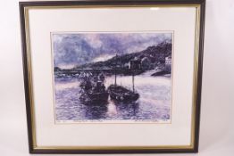Stella Murray Whatley, Fishing boats, Lyme Regis, limited edition etching,