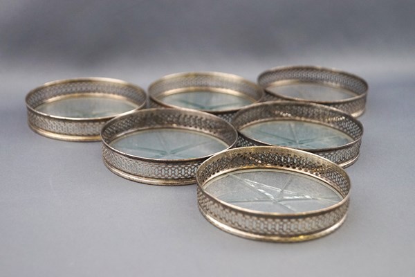 A set of six Sterling and glass bottomed small coasters, - Image 2 of 2