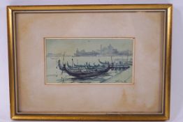 Rupert Horsley (20th century), Gondolas, watercolour, signed and dated '86 lower right, 7.5cm x 14.