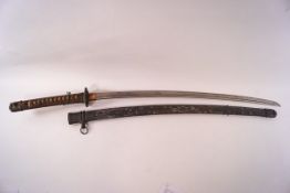 An early 20th century Japanese Katana and scabbard with cotton bound shagreen grip