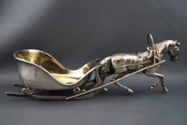 A Victorian silver salt in the form of a horse drawn sleigh,