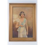 English School, 1920s Lady in her finery, colour print,