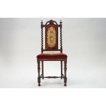 A Victorian rosewood child's chair with barley twist and tuned supports,