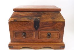 An Asian table top hardwood chest with two drawers to the base, 28cm high x 40.5cm high x 28.