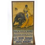 A 1960s Spanish bull fighting poster, 88cm x 42cm,